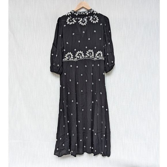 Free People Floral Embroidered Fable V-neck Empire Waist Midi Dress, size S - Picture 3 of 8